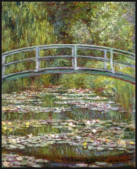 Framed Claude Monet bridge over a pool of water lilies painting
