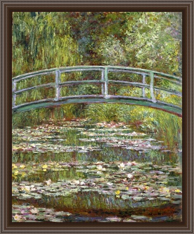 Framed Claude Monet bridge over a pool of water lilies painting