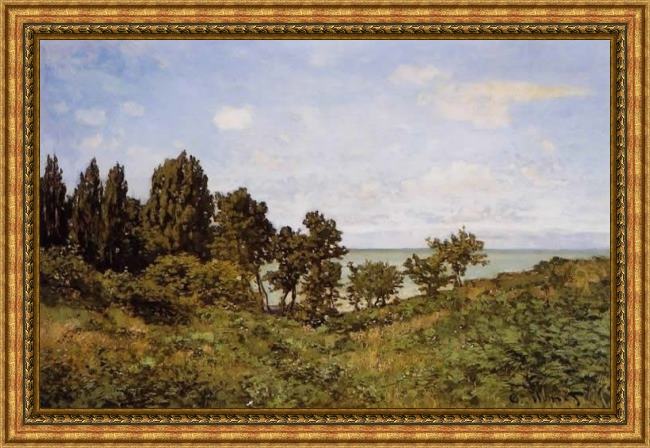 Framed Claude Monet by the sea painting