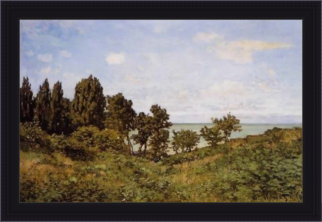Framed Claude Monet by the sea painting