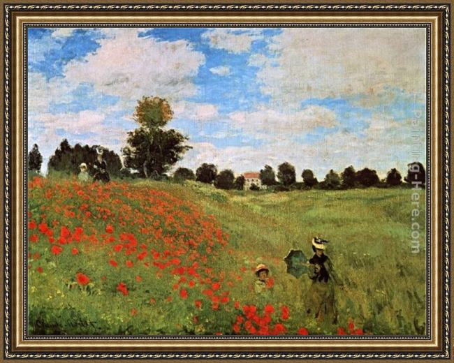 Framed Claude Monet corn poppies painting