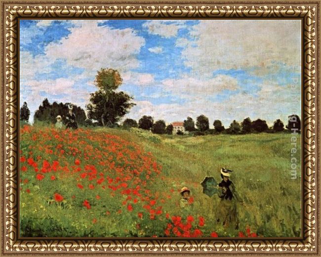 Framed Claude Monet corn poppies painting