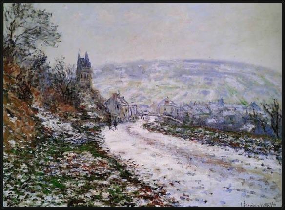 Framed Claude Monet entering the village of vetheuil in winter painting