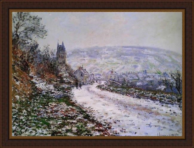 Framed Claude Monet entering the village of vetheuil in winter painting