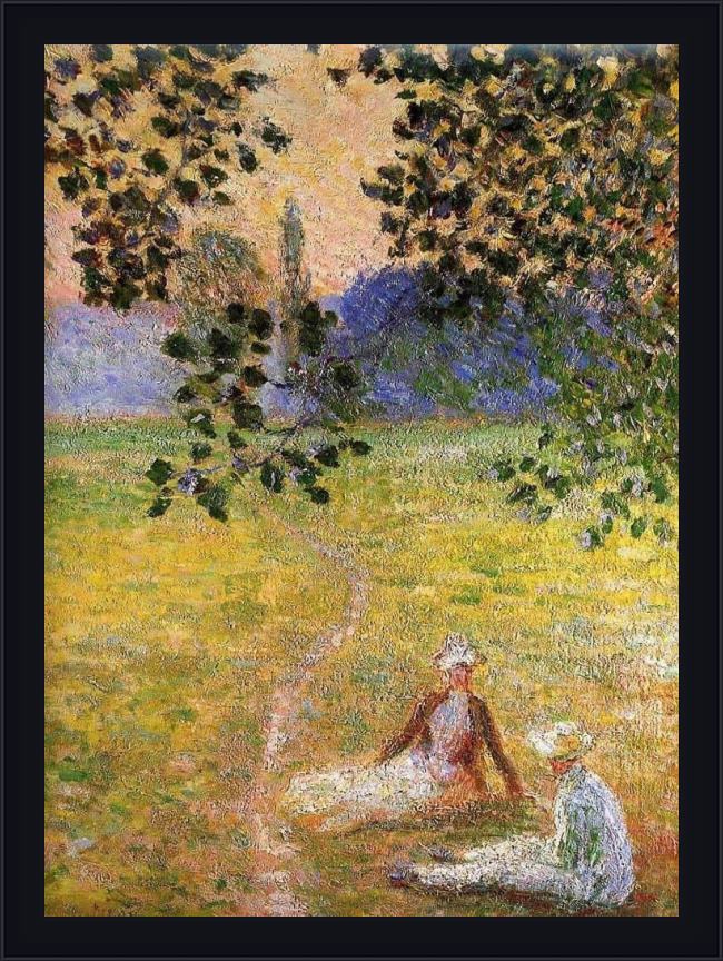 Framed Claude Monet evening in the meadow at giverny painting