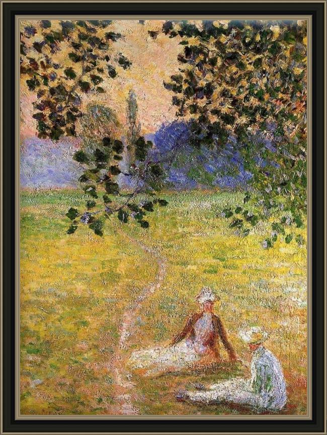 Framed Claude Monet evening in the meadow at giverny painting