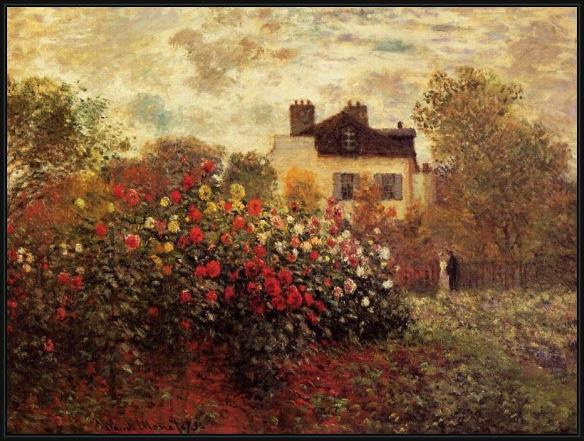 Framed Claude Monet garden at argenteuil aka the dahlias painting