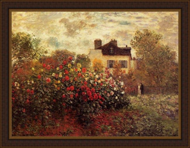 Framed Claude Monet garden at argenteuil aka the dahlias painting