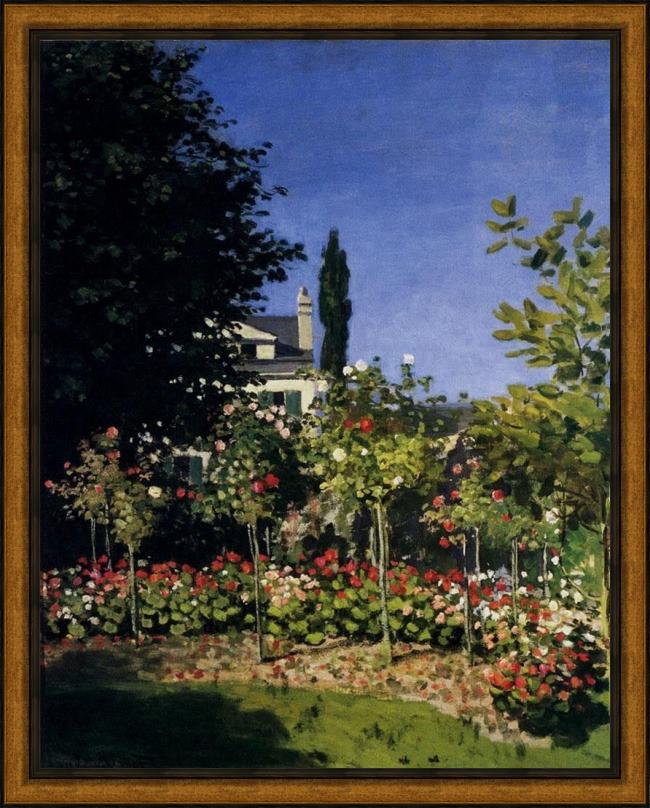 Framed Claude Monet garden in flower at sainte-adresse painting