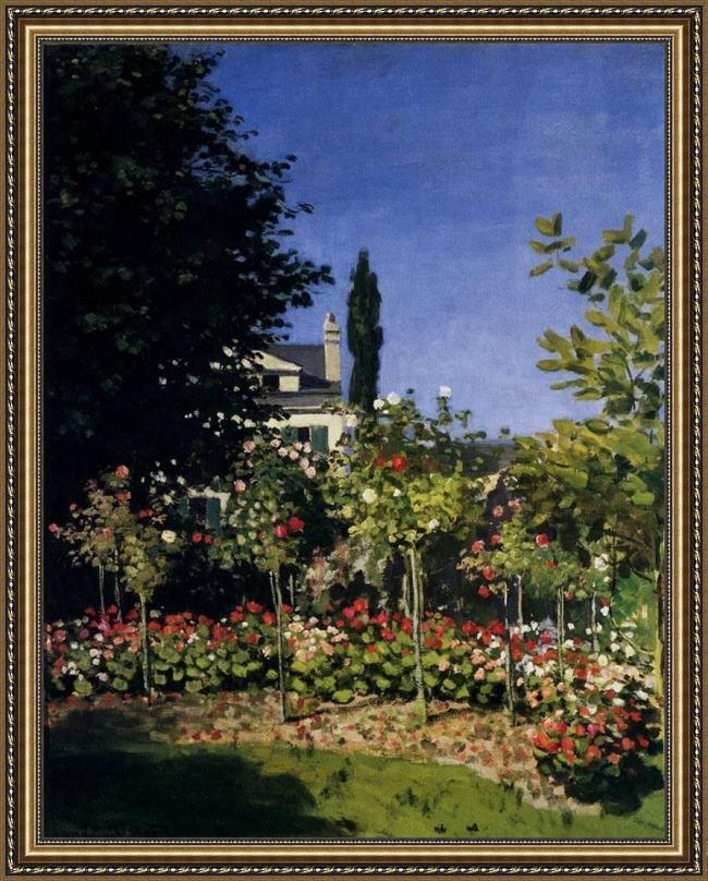 Framed Claude Monet garden in flower at sainte-adresse painting