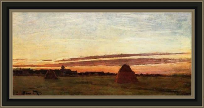 Framed Claude Monet grainstacks at chailly at sunrise painting