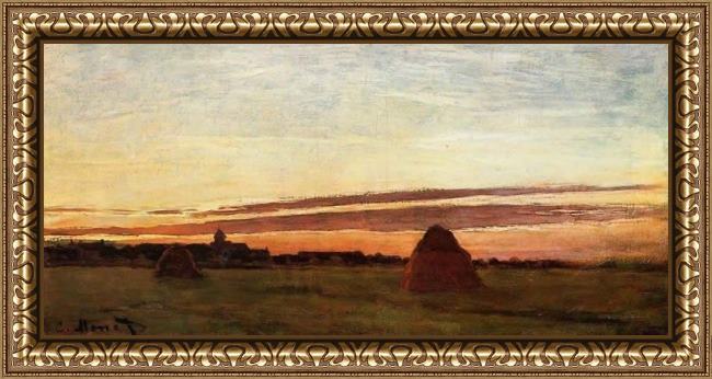 Framed Claude Monet grainstacks at chailly at sunrise painting
