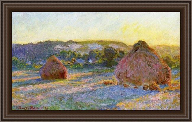 Framed Claude Monet grainstacks at the end of summer evening effect painting