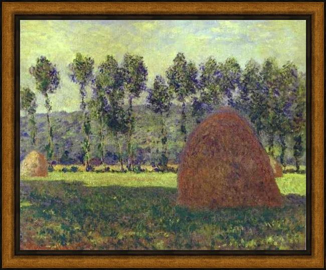 Framed Claude Monet haystack at giverny painting