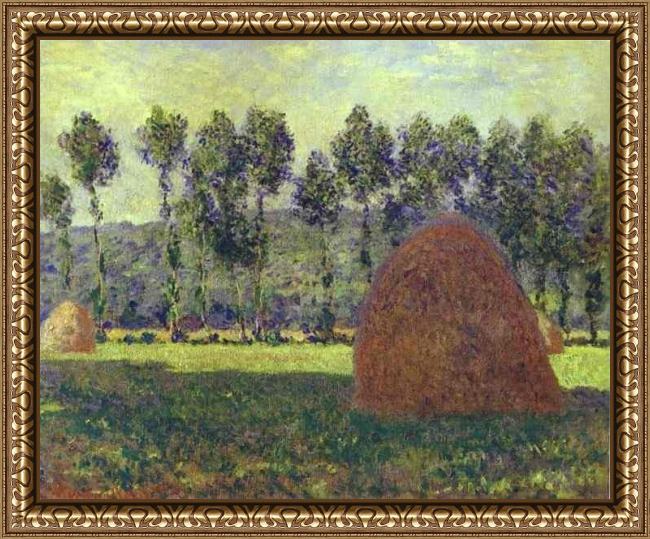 Framed Claude Monet haystack at giverny painting