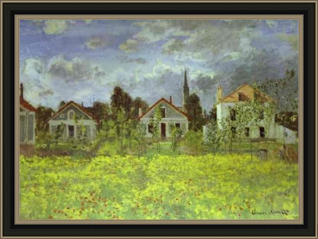 Framed Claude Monet houses at argenteuil painting