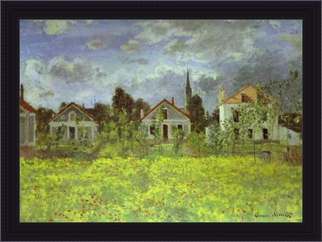 Framed Claude Monet houses at argenteuil painting