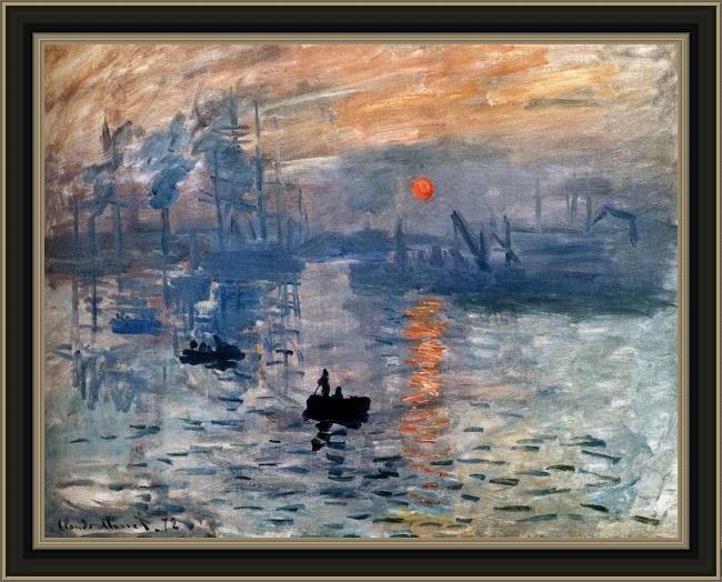 Framed Claude Monet impression sunrise painting