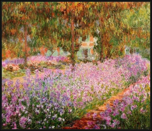 Framed Claude Monet irises in monets garden painting