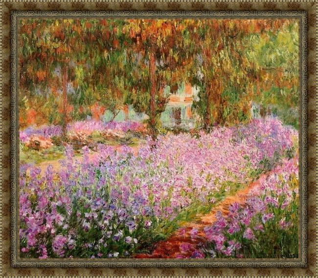 Framed Claude Monet irises in monets garden painting