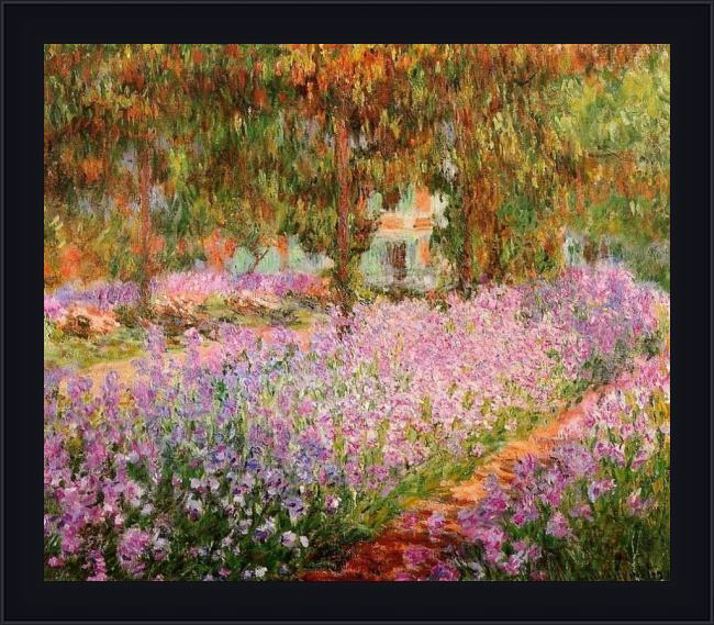 Framed Claude Monet irises in monets garden painting