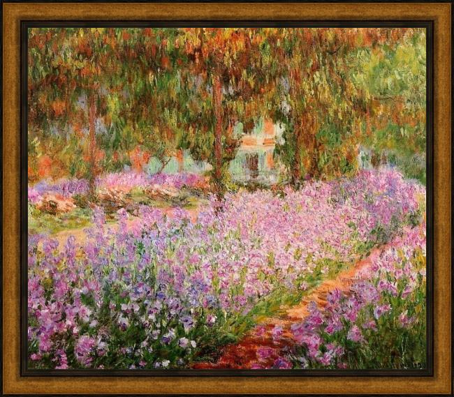 Framed Claude Monet irises in monets garden painting