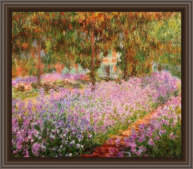 Framed Claude Monet irises in monets garden painting