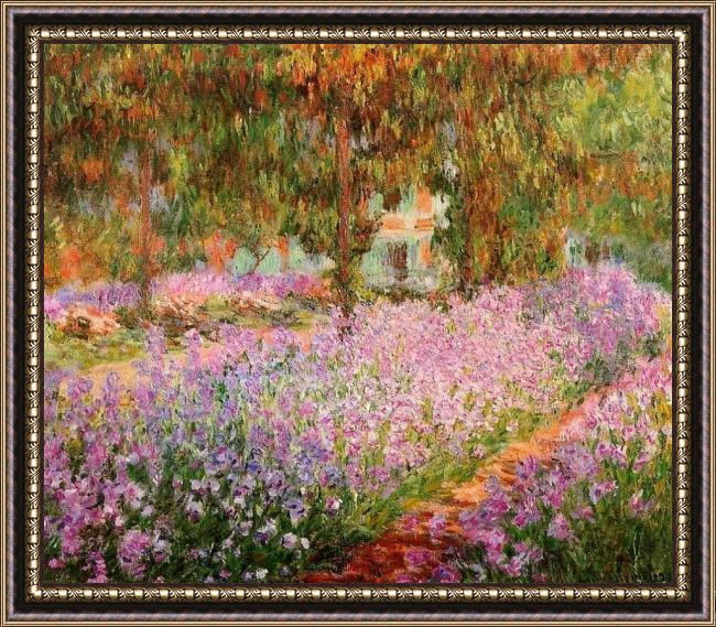 Framed Claude Monet irises in monets garden painting