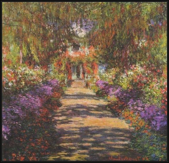 Framed Claude Monet main path through the garden at giverny painting