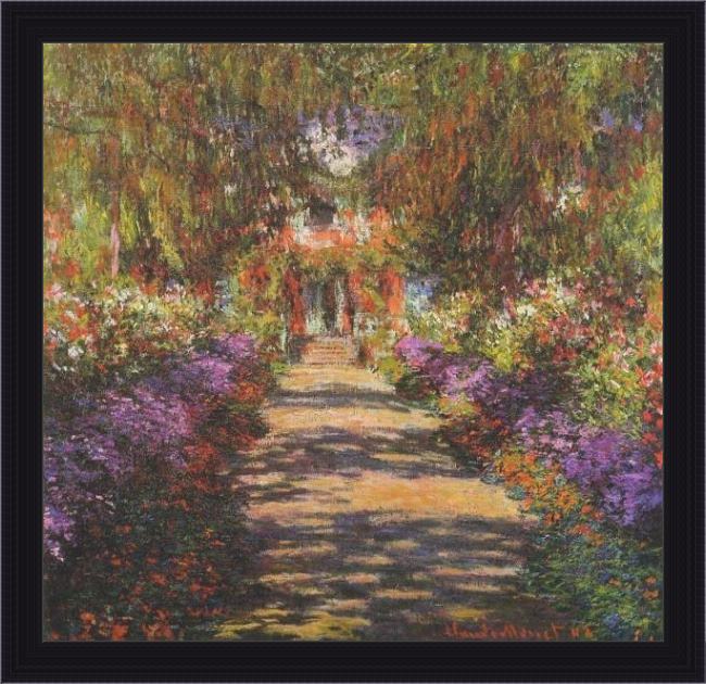Framed Claude Monet main path through the garden at giverny painting