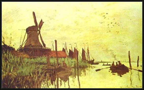 Framed Claude Monet mill near zaandam painting