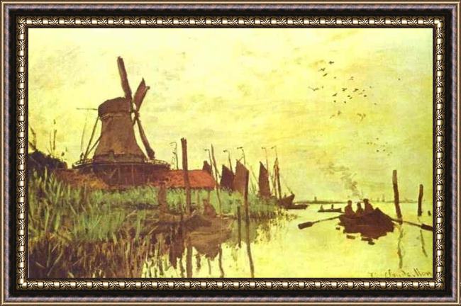 Framed Claude Monet mill near zaandam painting
