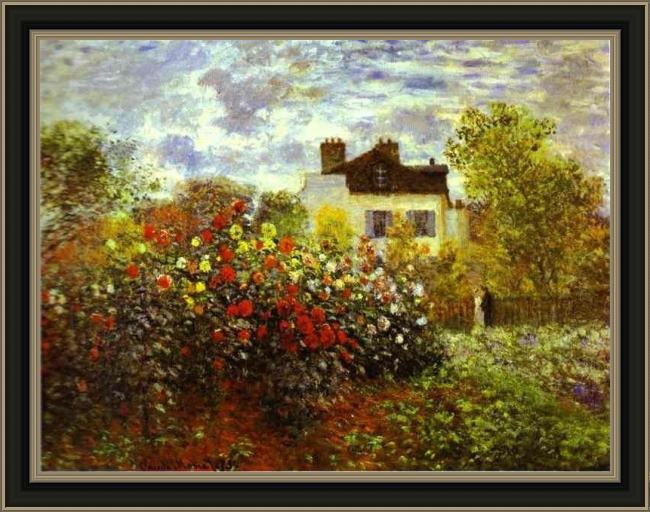 Framed Claude Monet monet's garden at argenteuil painting