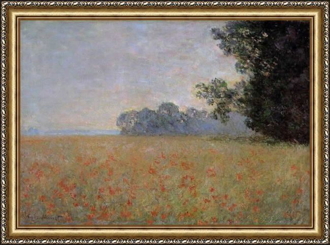Framed Claude Monet oat and poppy field 2 painting