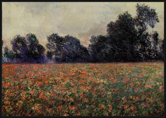 Framed Claude Monet poppies at giverny painting