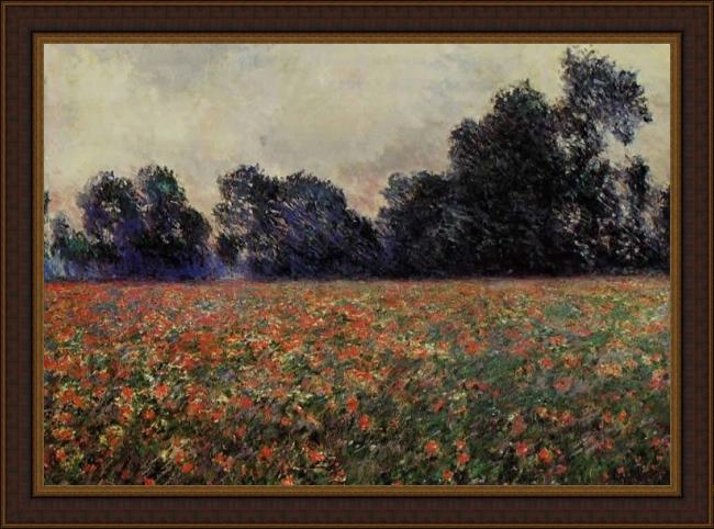 Framed Claude Monet poppies at giverny painting