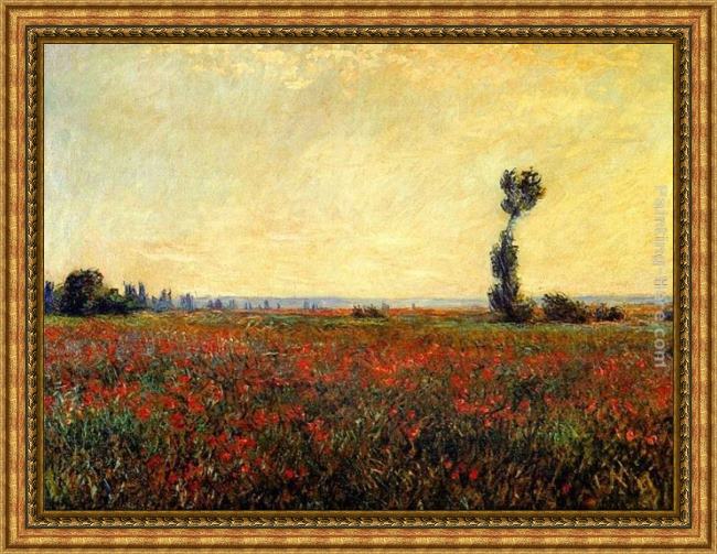 Framed Claude Monet poppy landscape painting