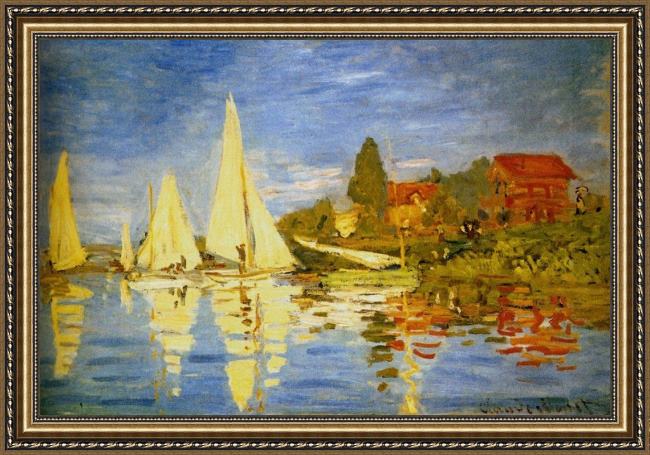 Framed Claude Monet regatta at argenteuil painting