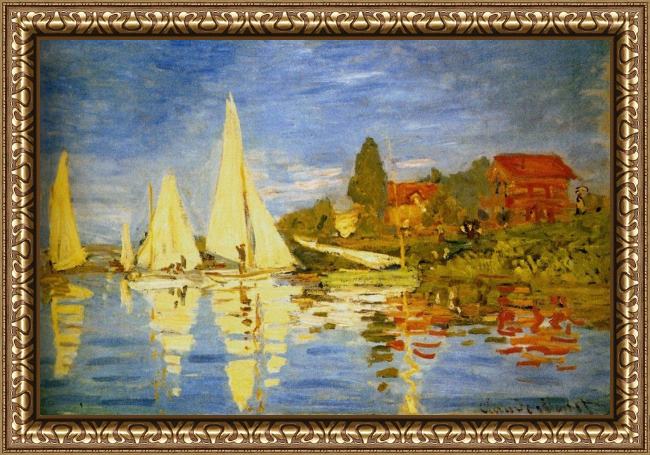 Framed Claude Monet regatta at argenteuil painting