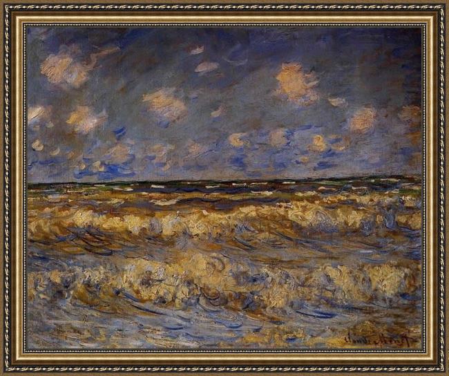 Framed Claude Monet rough sea painting