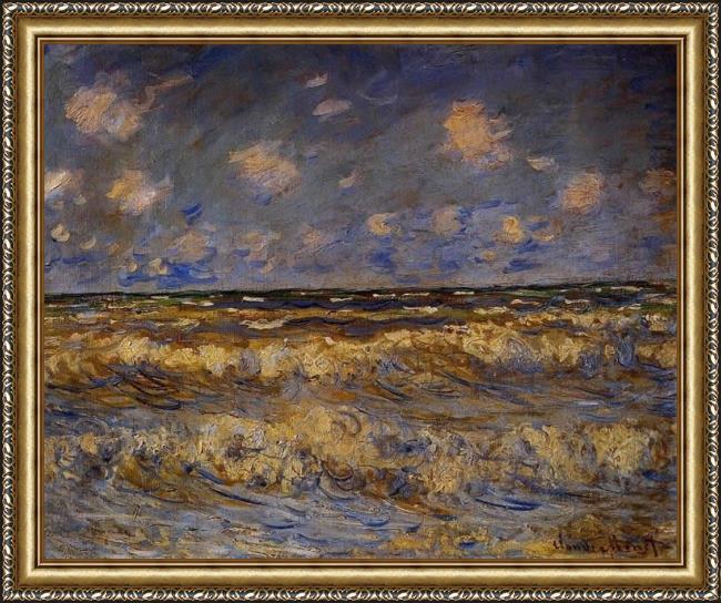 Framed Claude Monet rough sea painting