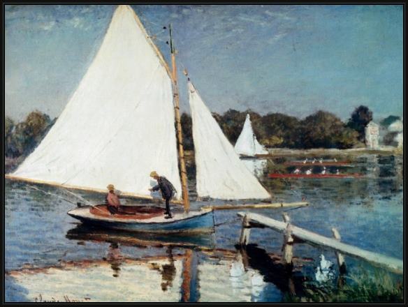 Framed Claude Monet sailing at argenteuil painting