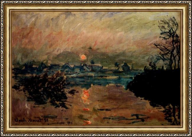 Framed Claude Monet sunset painting