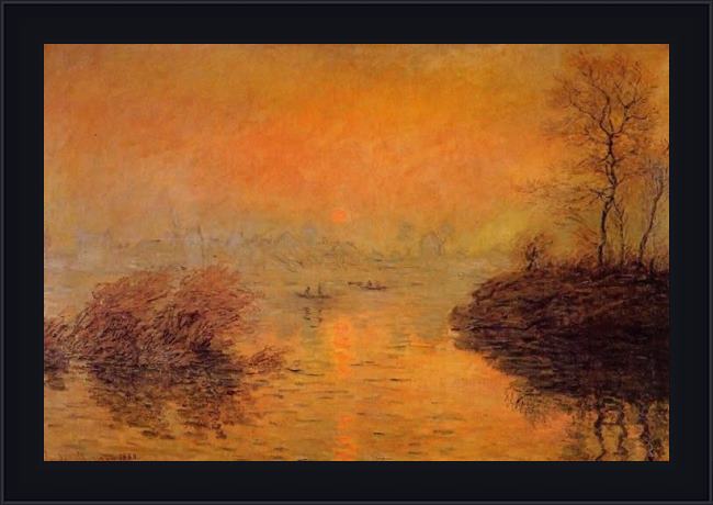 Framed Claude Monet sunset on the seine at lavacourt winter effect painting