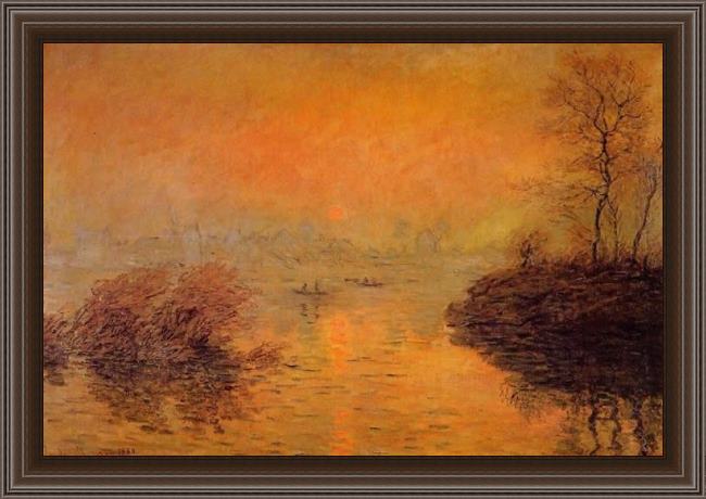 Framed Claude Monet sunset on the seine at lavacourt winter effect painting
