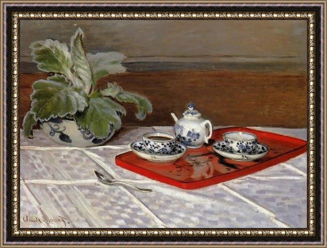 Framed Claude Monet tea set painting