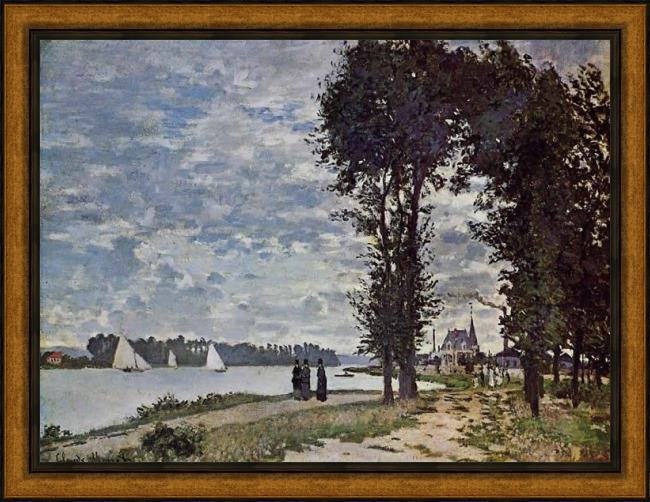 Framed Claude Monet the banks of the seine at argenteuil painting