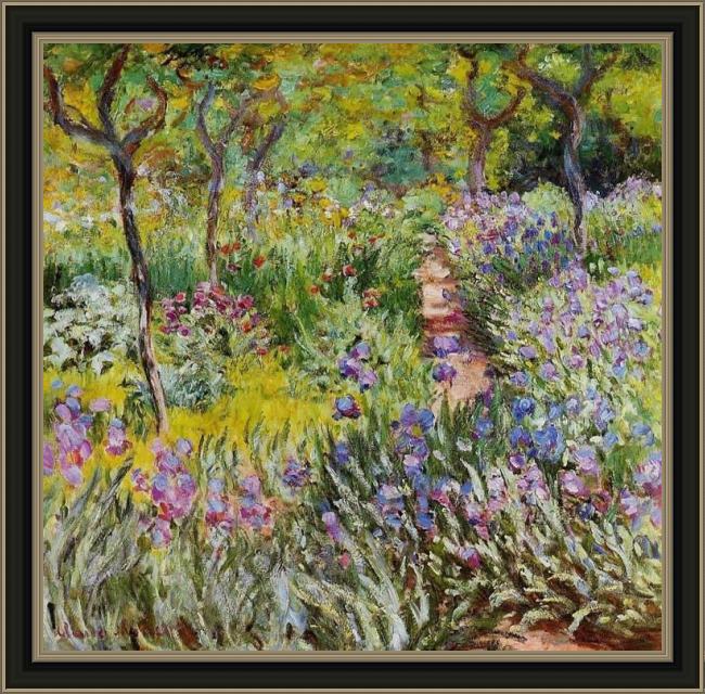 Framed Claude Monet the iris garden at giverny painting