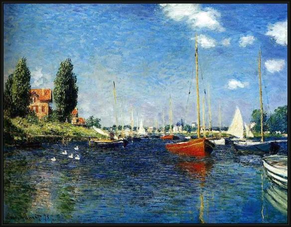 Framed Claude Monet the red boats argenteuil painting