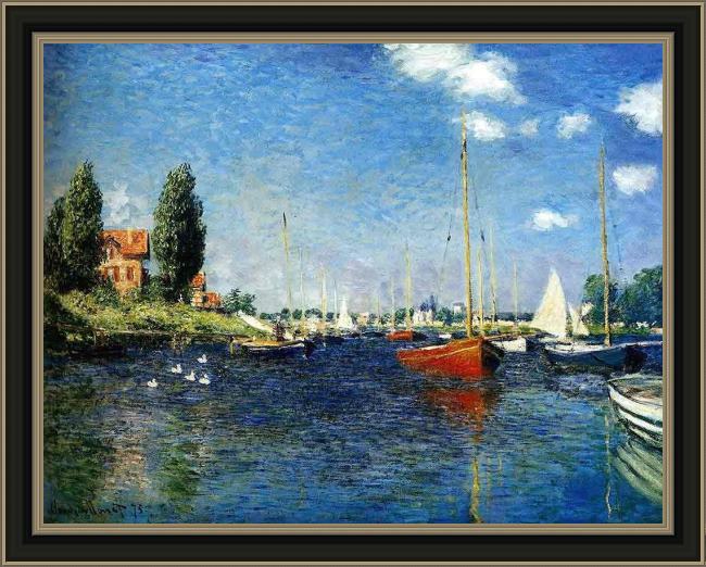 Framed Claude Monet the red boats argenteuil painting